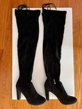 Cape Robbin Black Over-the-Knee faux Suede High Heel Boots
